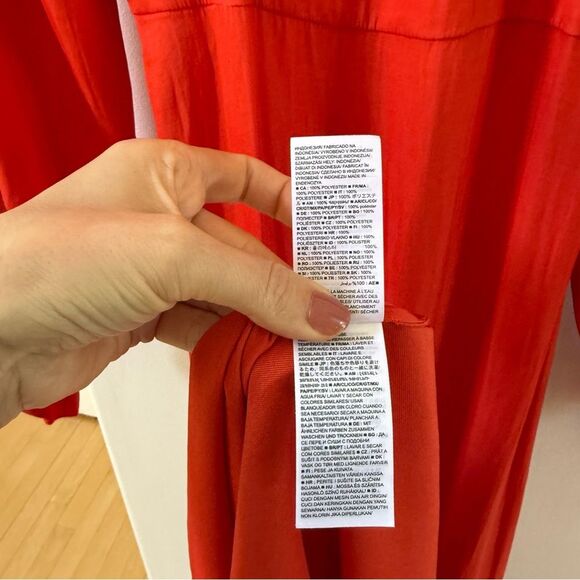 Banana Republic Long Sleeve Deep V Neck Flounce Hem Reddish Orange Maxi Dress 2 - Picture 12 of 16